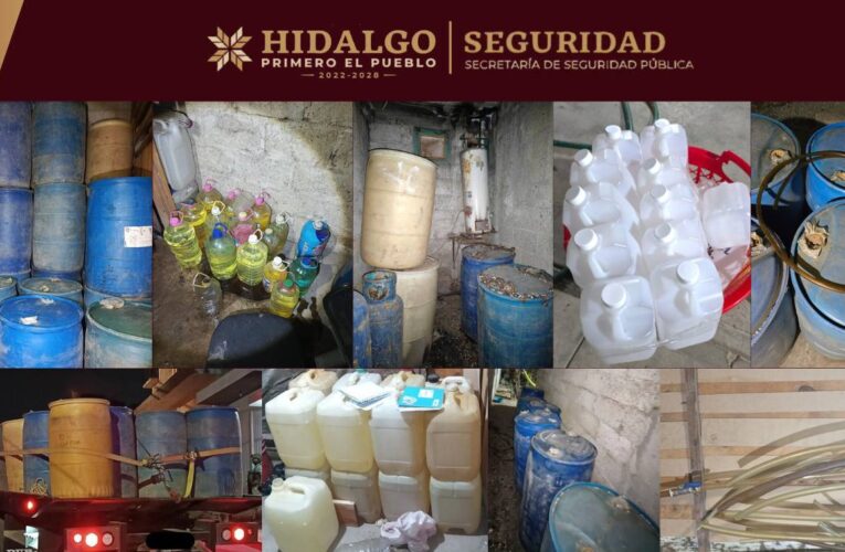 Policía Estatal desmantela almacén de hidrocarburo ilegal en Tulancingo