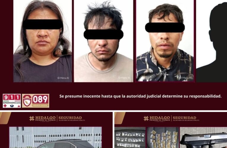Aseguran a cuatro con armas y droga en Tezontepec de Aldama