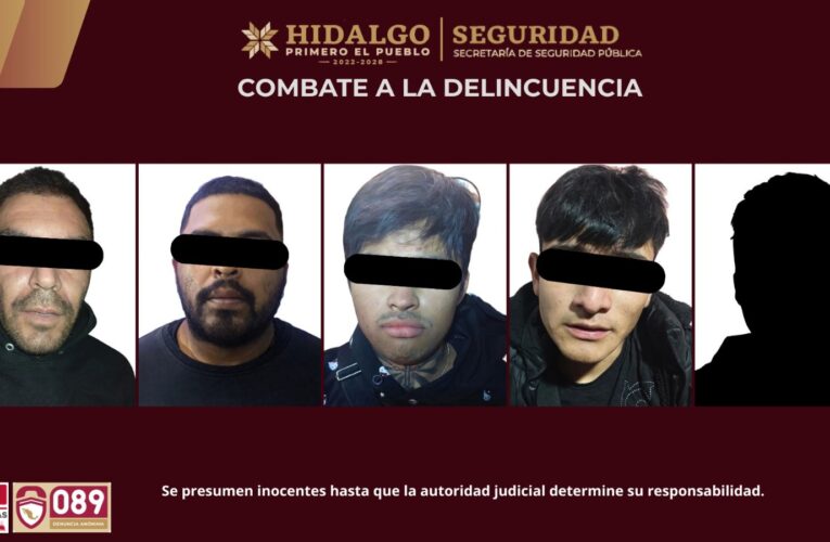 SSPH detiene cinco presuntos involucrados en distribución de droga en Tolcayuca