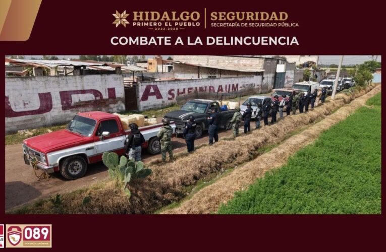 En operativo coordinado, SSPH asegura siete vehículos e hidrocarburo en Tlaxcoapan